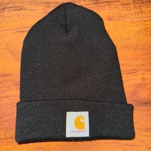 Carhartt Black Knit Cuffed Beanie Hat Unisex Winter Workwear Streetwear Logo